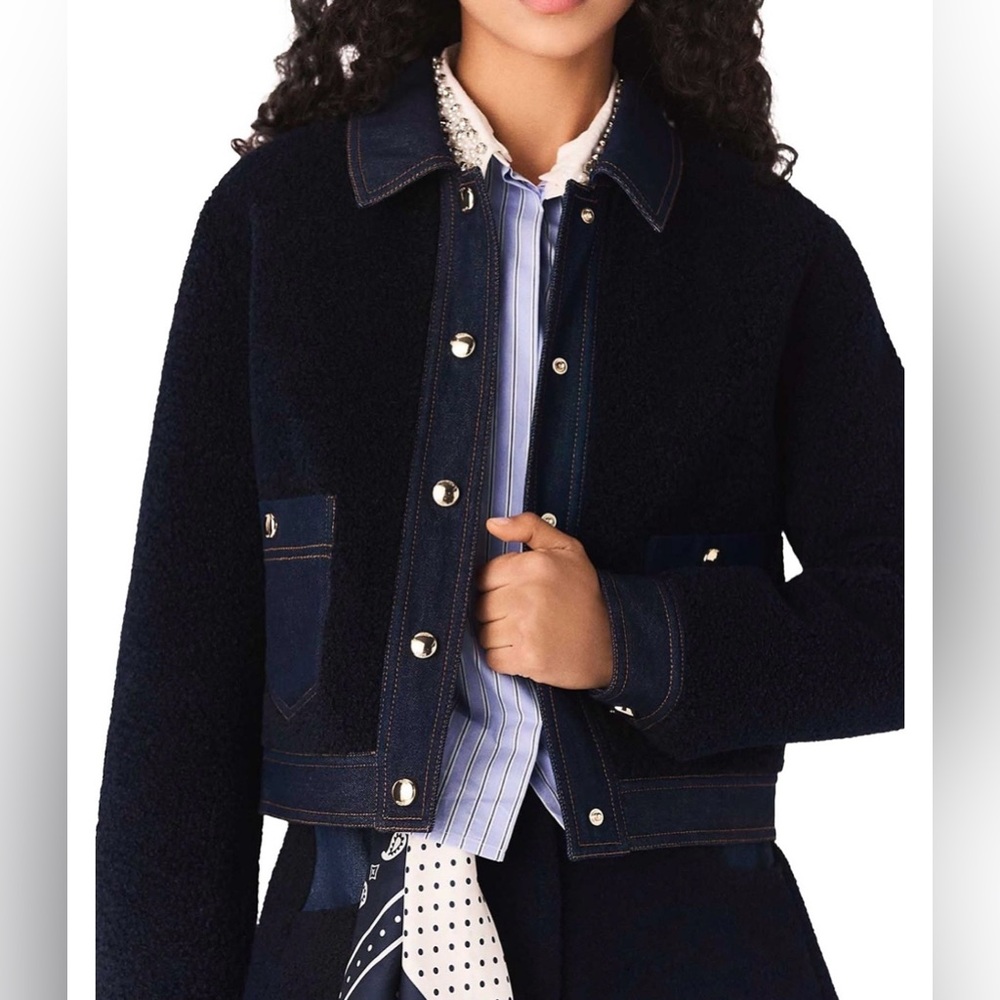 NWT Maje Bouclé & Denim Detail Jacket | size 40 FR/8 US
